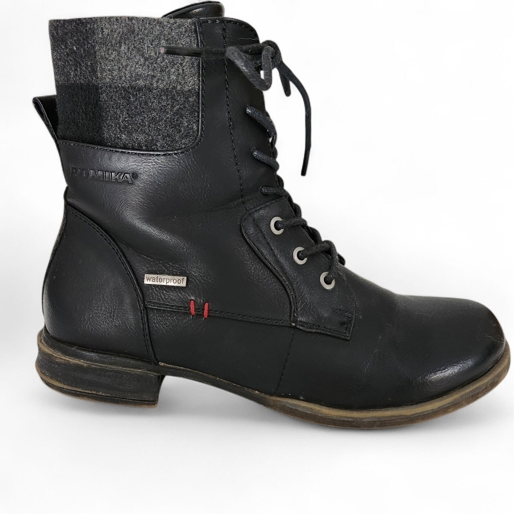 ROMIKA Black Waterproof Combat Style Lace-Up Boots size 38